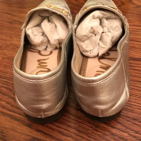 Sam Edelman Metallic Silver Leather Loafers with Gold Horsebit - Picture 3 of 4